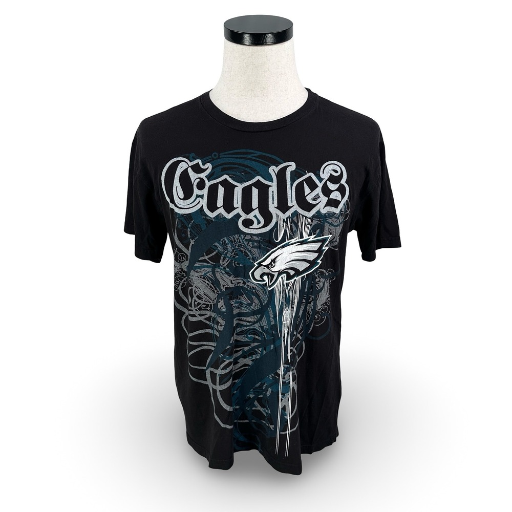 Reebok Philadelphia Eagles Y2K Style Tattoo Graphic T-Shirt Mens Large Black